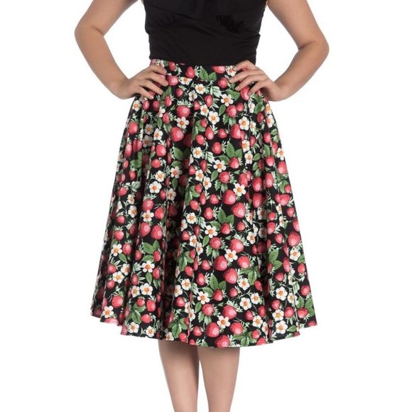 Hell Bunny Retro Rockabilly Strawberry Cotton Circle Skirt - Picture 2 of 5